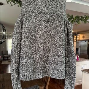 Express Gray Chunky Knit Cold Shoulder Turtleneck Sweater